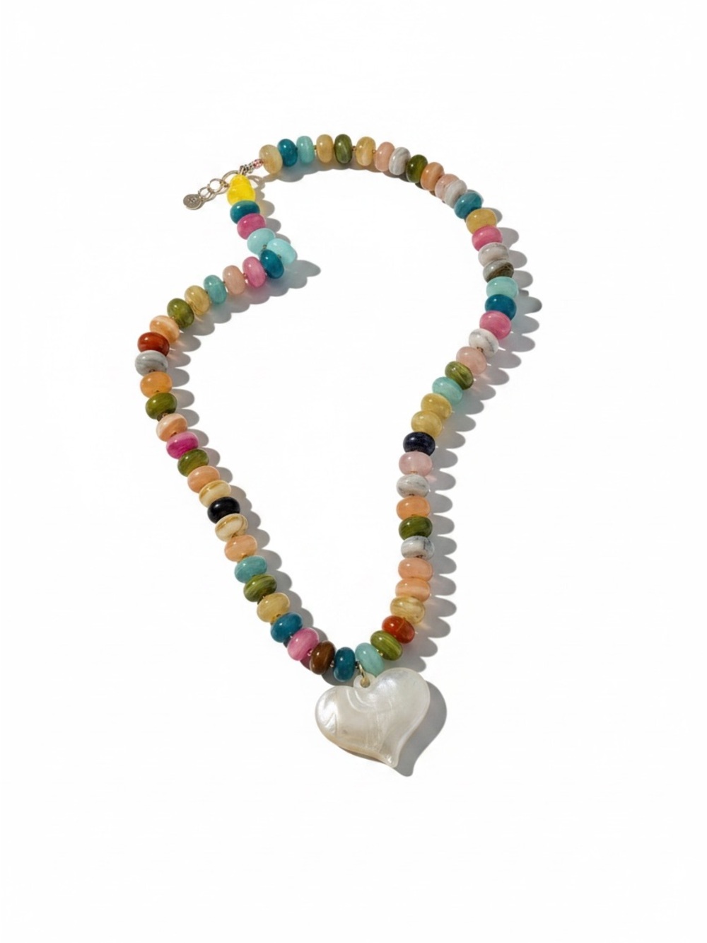 Multicolor Beaded Necklace with Mother-of-Pearl Heart Pendant